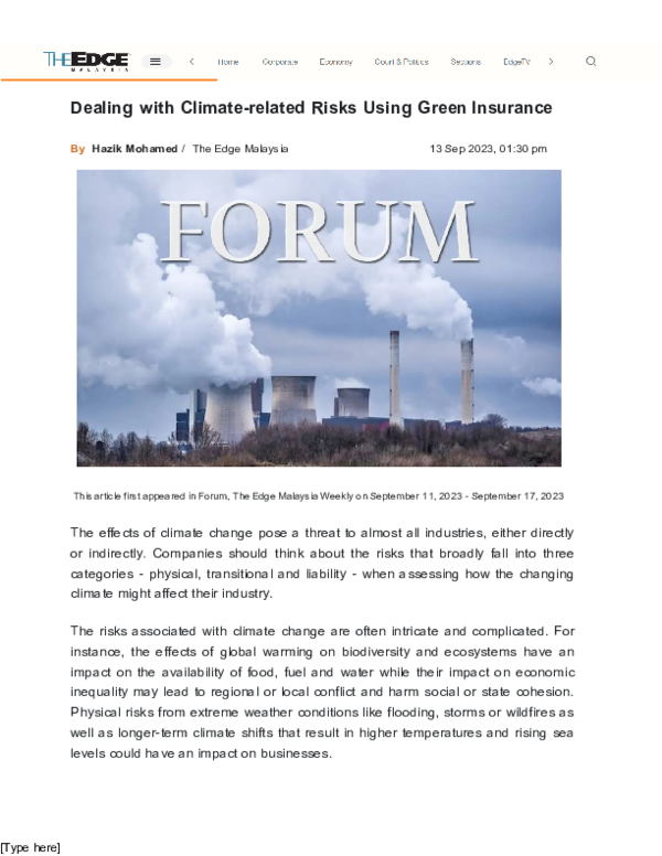 (PDF) Treating Climate-related Risks As New Business Risks