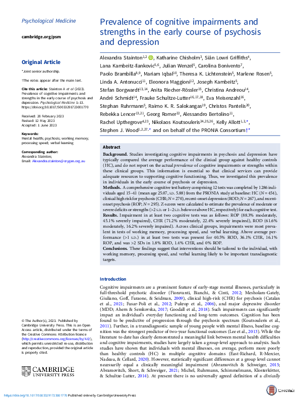(PDF) Prevalence of cognitive impairments and strengths in the early ...