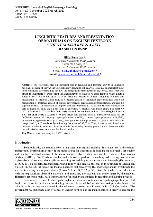 (PDF) Linguistic Features and Presentation of Materials on English ...