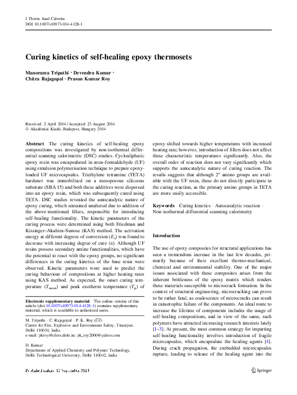 (PDF) Curing kinetics of self-healing epoxy thermosets