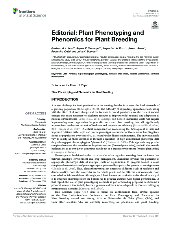 (PDF) Editorial: Plant Phenotyping and Phenomics for Plant Breeding