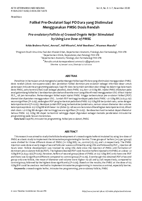 (PDF) Pre-ovulatory Follicle of Crossed Ongole Heifer Stimulated by ...