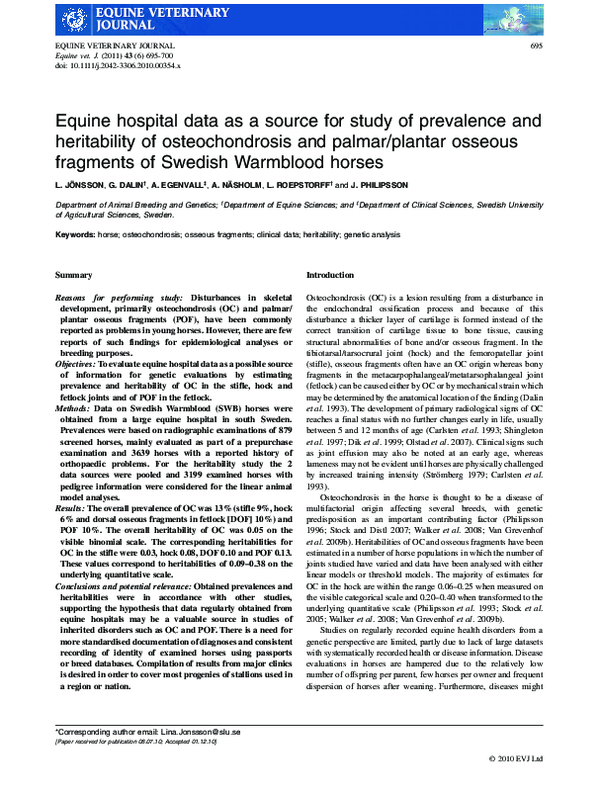 (PDF) Equine hospital data as a source for study of prevalence and ...