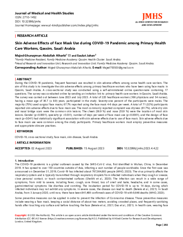 (PDF) Skin Adverse Effects of Face Mask Use during COVID-19 Pandemic ...