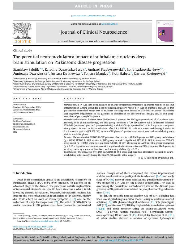 (PDF) The potential neuromodulatory impact of subthalamic nucleus deep ...