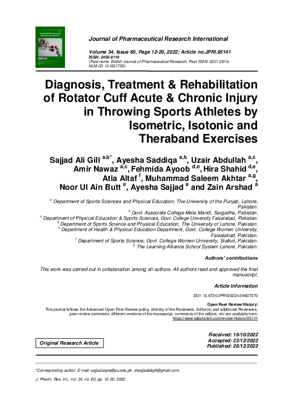 (PDF) Diagnosis, Treatment & Rehabilitation of Rotator Cuff Acute ...