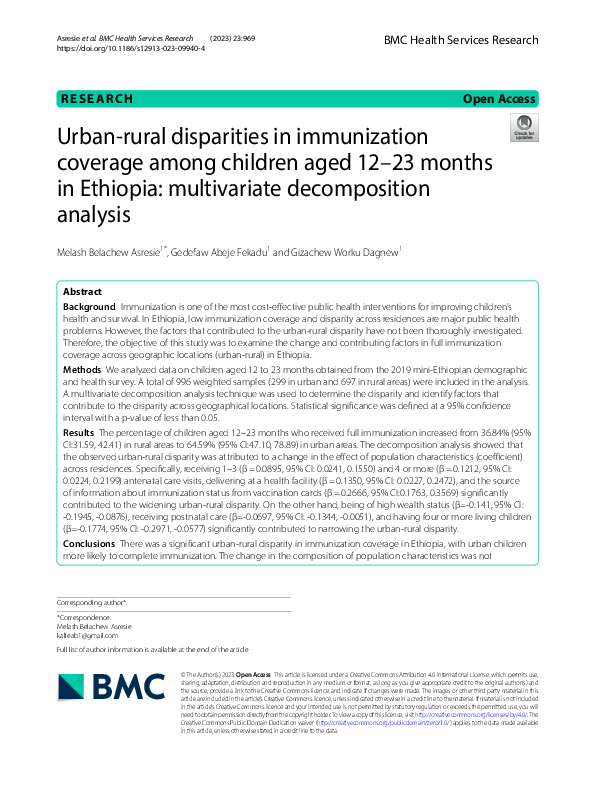 (PDF) Urban-rural disparities in immunization coverage among children ...