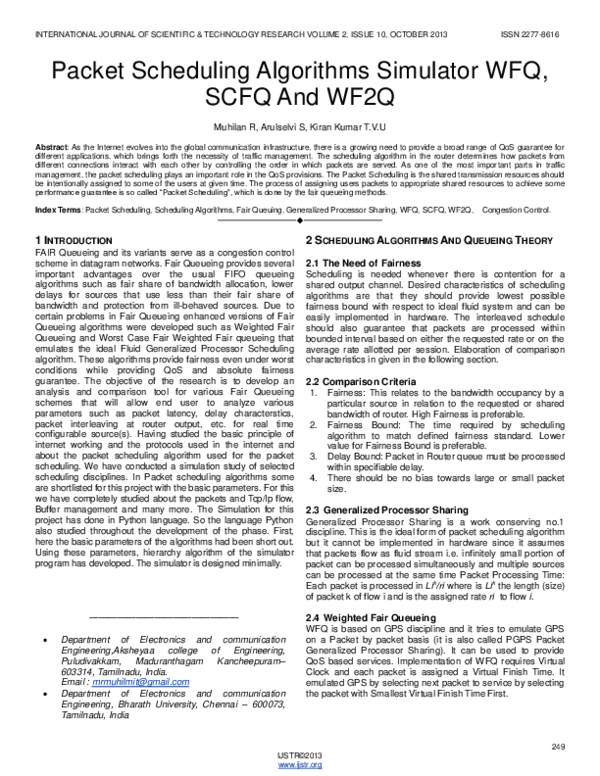 (PDF) Packet Scheduling Algorithms Simulator WFQ, SCFQ And WF2Q