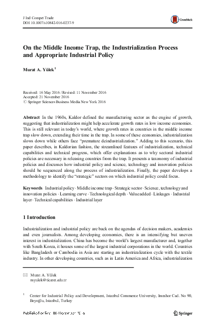 (PDF) On the Middle Income Trap, the Industrialization Process and ...