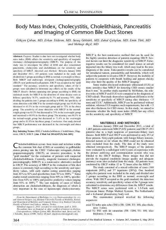 (PDF) Body Mass Index, Cholecystitis, Cholelithiasis, Pancreatitis and ...