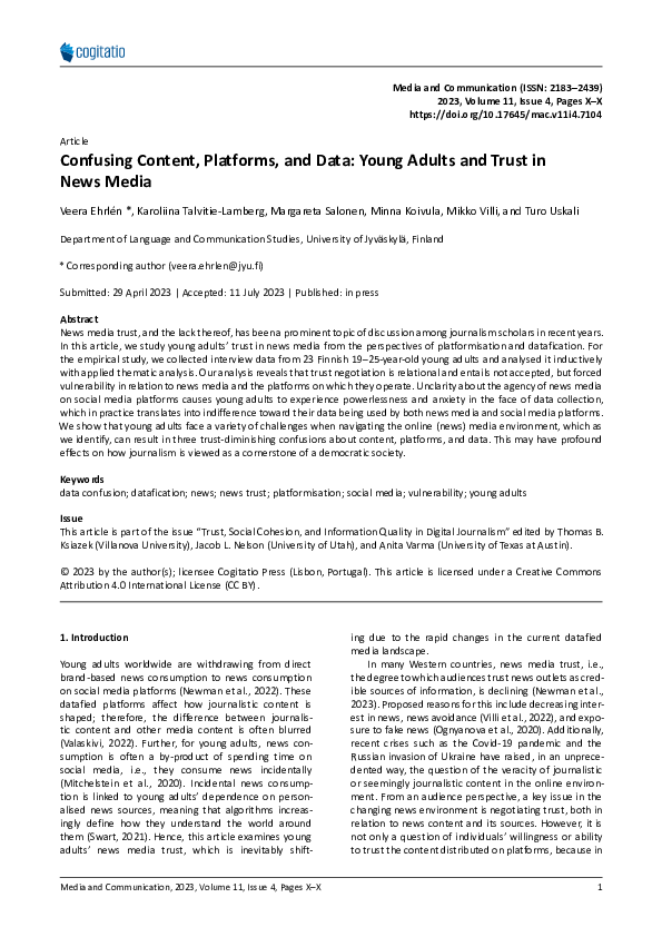 (PDF) Confusing Content, Platforms, and Data: Young Adults and Trust in ...