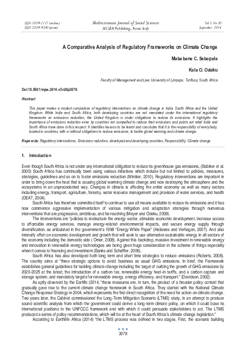 (PDF) A Comparative Analysis of Regulatory Frameworks on Climate Change