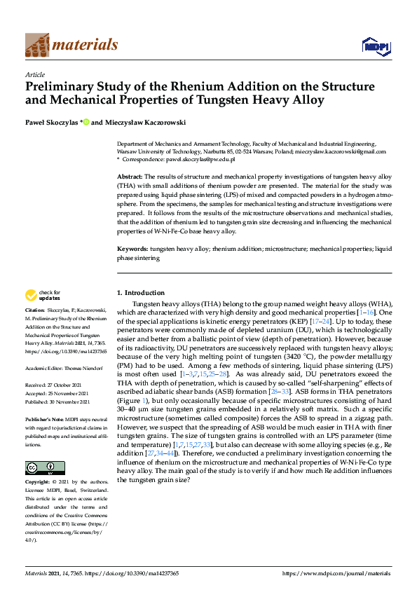 (PDF) Preliminary Study of the Rhenium Addition on the Structure and ...