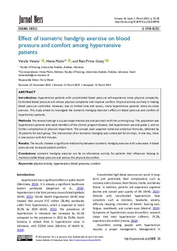 (PDF) Effect of isometric handgrip exercise on blood pressure and ...