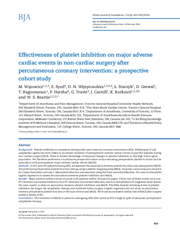 (PDF) Effectiveness of platelet inhibition on major adverse cardiac ...