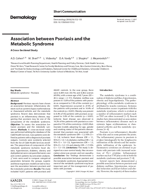 (PDF) Association between Psoriasis and the Metabolic Syndrome