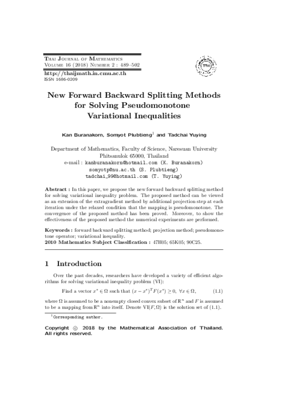 (PDF) New Forward Backward Splitting Methods for Solving Pseudomonotone ...