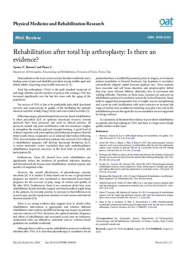 (PDF) Physical Rehabilitation after Total Hip Arthroplasty David