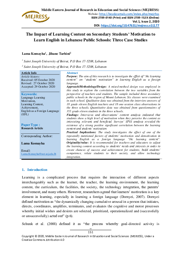 (PDF) Impact of Learning Content on Secondary Students’ Motivation to ...