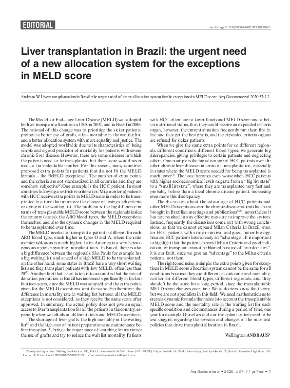 (PDF) Liver Transplantation in Brazil: The Urgent Need of a New ...