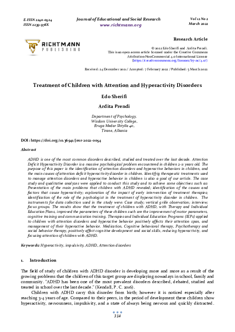 (PDF) Treatment of Children with Attention and Hyperactivity Disorders
