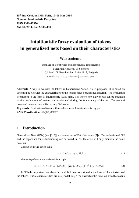 (PDF) Intuitionistic fuzzy evaluation of tokens in generalized nets ...