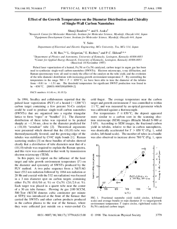 (PDF) Effect of the Growth Temperature on the Diameter Distribution and ...
