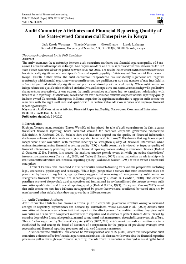 (PDF) Audit Committee Attributes and Financial Reporting Quality of the ...