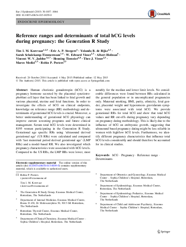 (PDF) Reference ranges and determinants of total hCG levels during ...