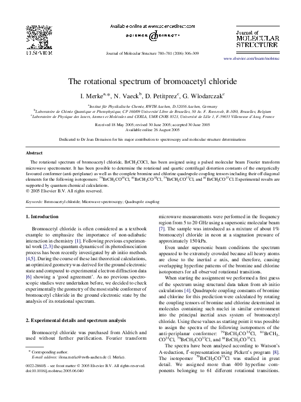 (PDF) The rotational spectrum of bromoacetyl chloride