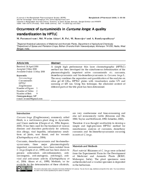 (PDF) Occurrence of curcuminoids in Curcuma longa : A quality ...
