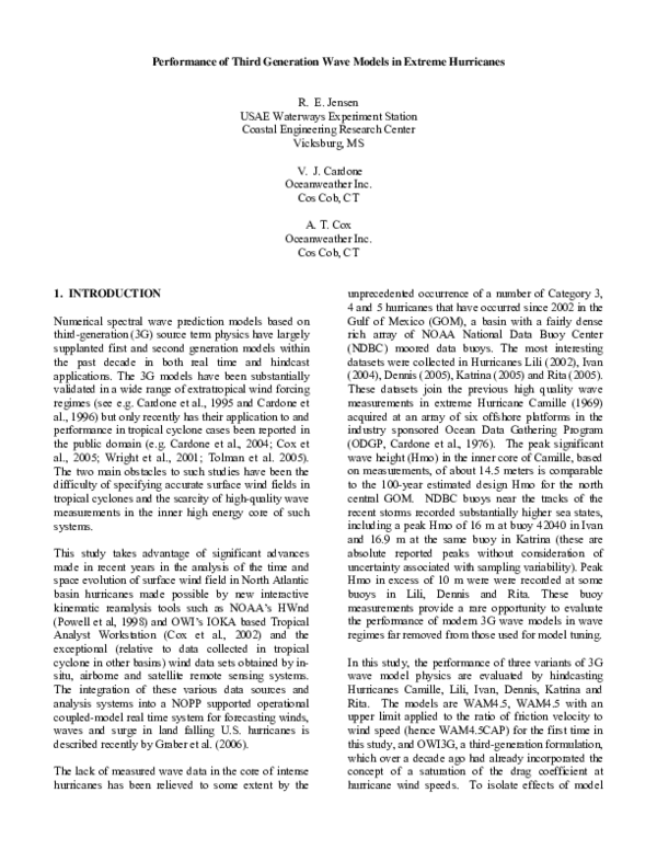 (PDF) Performance of third generation wave models in extreme hurricanes