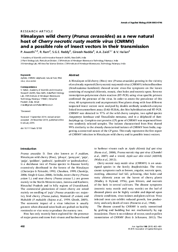 (PDF) Himalayan wild cherry (Prunus cerasoides) as a new natural host ...