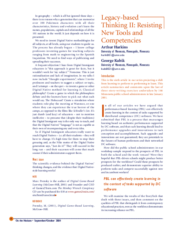 (PDF) Legacy‐based Thinking II: Resisting New Tools and Competencies