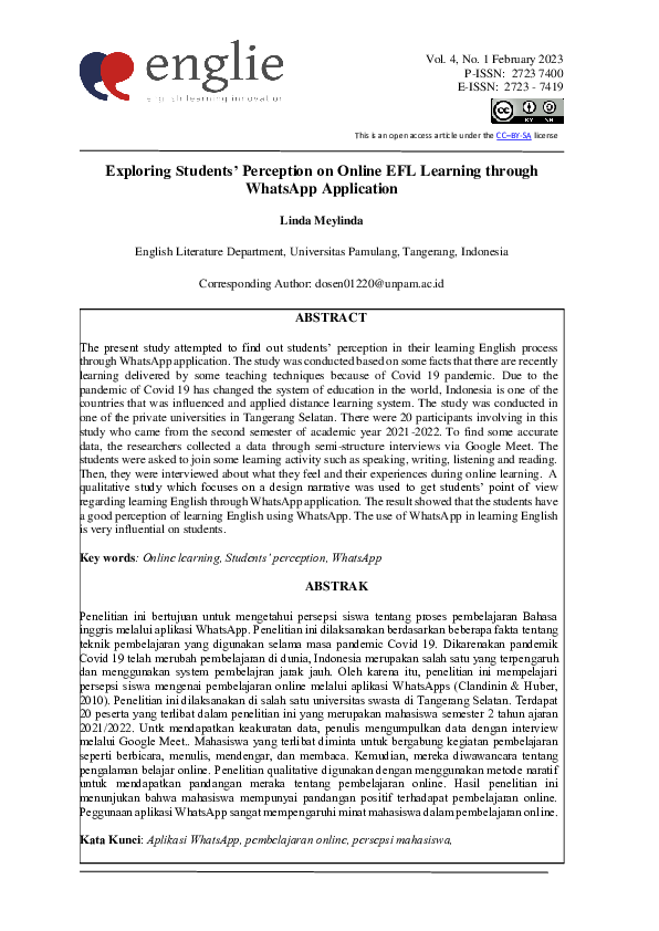 (PDF) Exploring Students’ Perception on Online EFL Learning through ...