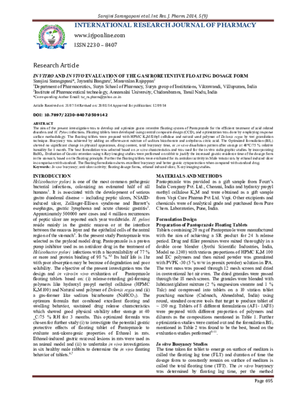(PDF) In Vitro and in Vivo Evaluation of the Gastroretentive Floating ...