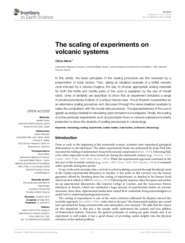 (PDF) The scaling of experiments on volcanic systems