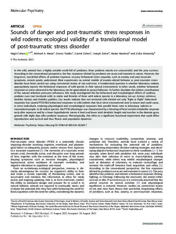 (PDF) Sounds of danger and post-traumatic stress responses in wild ...