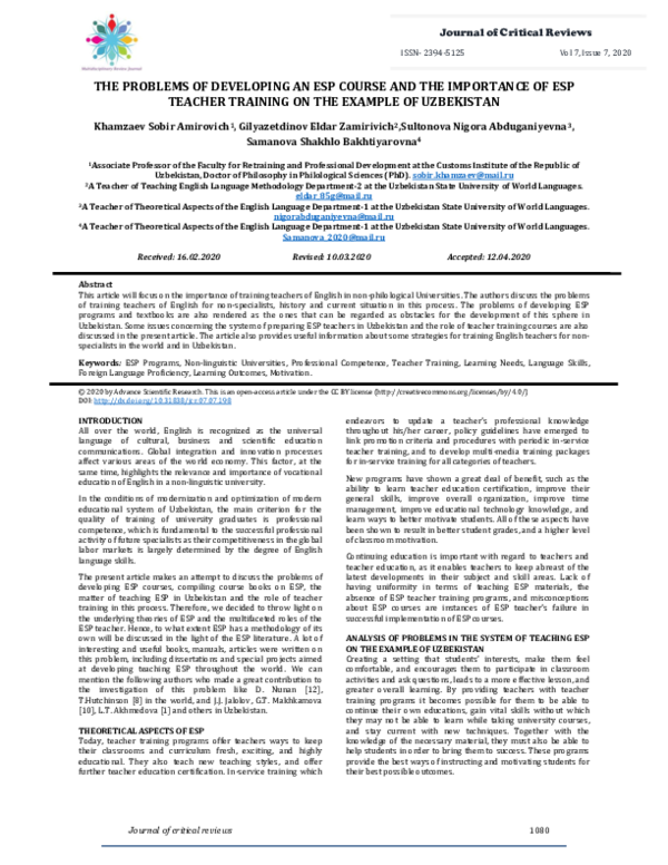 (PDF) The Problems of Developing an Esp Course and the Importance of ...