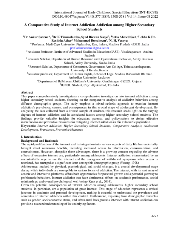 (PDF) A Comparative Study of Internet Addiction Addiction among Higher ...