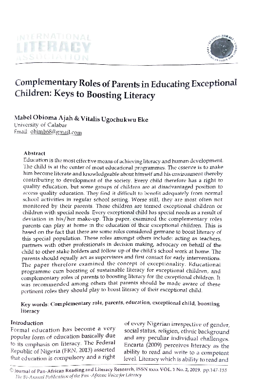 (PDF) Complementary Roles of Parents in Educating Exceptional Children ...