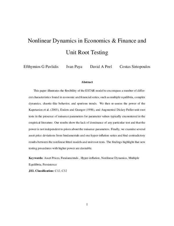 (PDF) Nonlinear dynamics in economics and finance and unit root testing