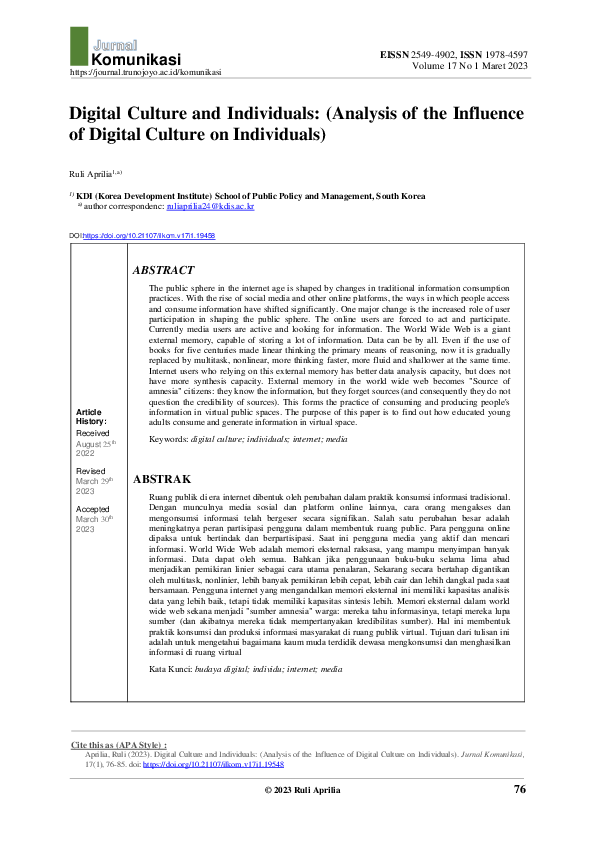 (PDF) Digital Culture and Individuals: (Analysis of the influence of ...