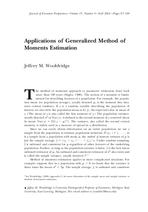 (PDF) Applications of Generalized Method of Moments Estimation