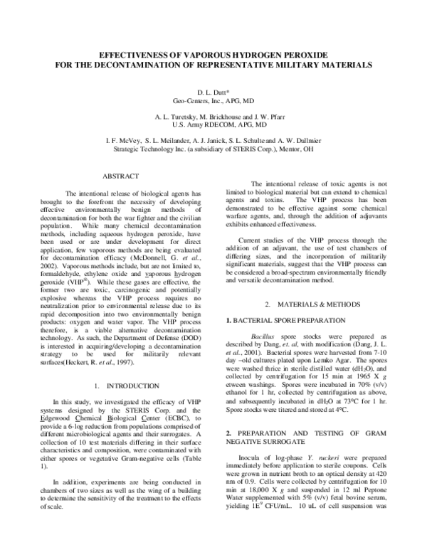 (PDF) Effectiveness of Vaporous Hydrogen Peroxide for the ...
