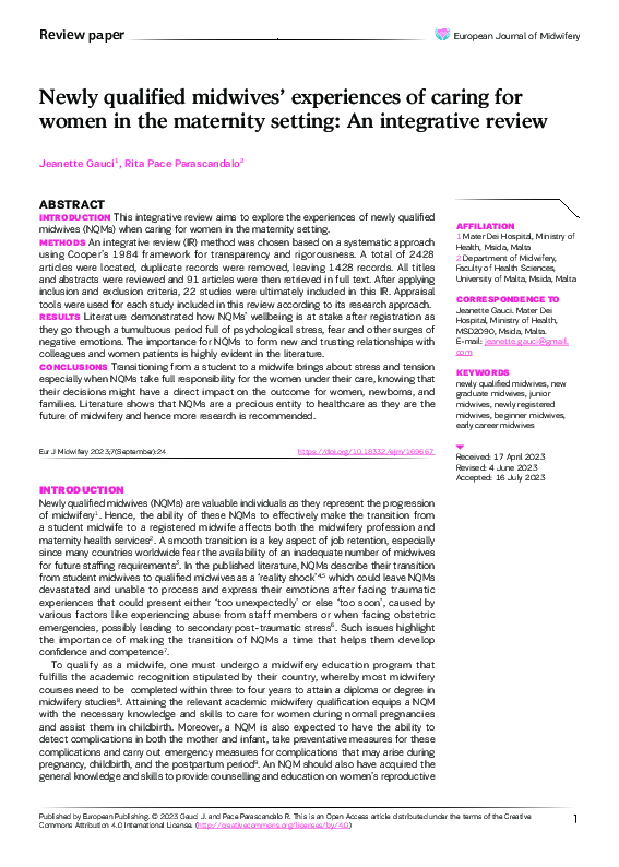 (PDF) Newly qualified midwives’ experiences of caring for women in the ...