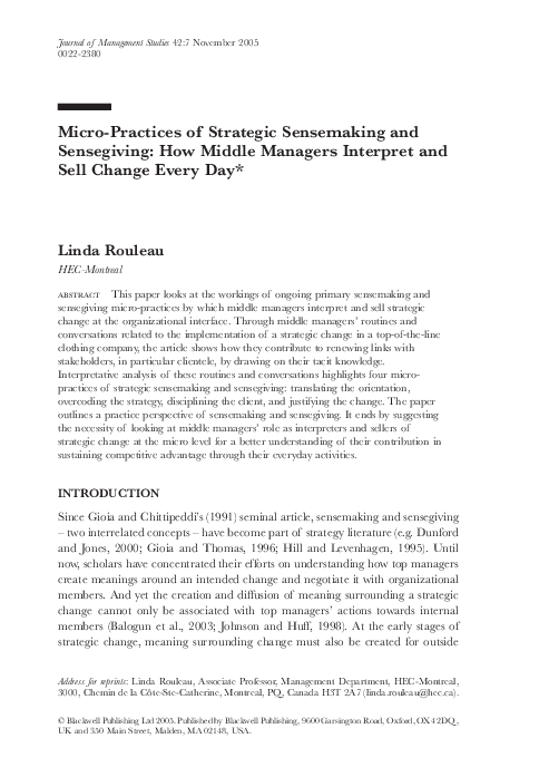 (PDF) Micro-Practices of Strategic Sensemaking and Sensegiving: How ...