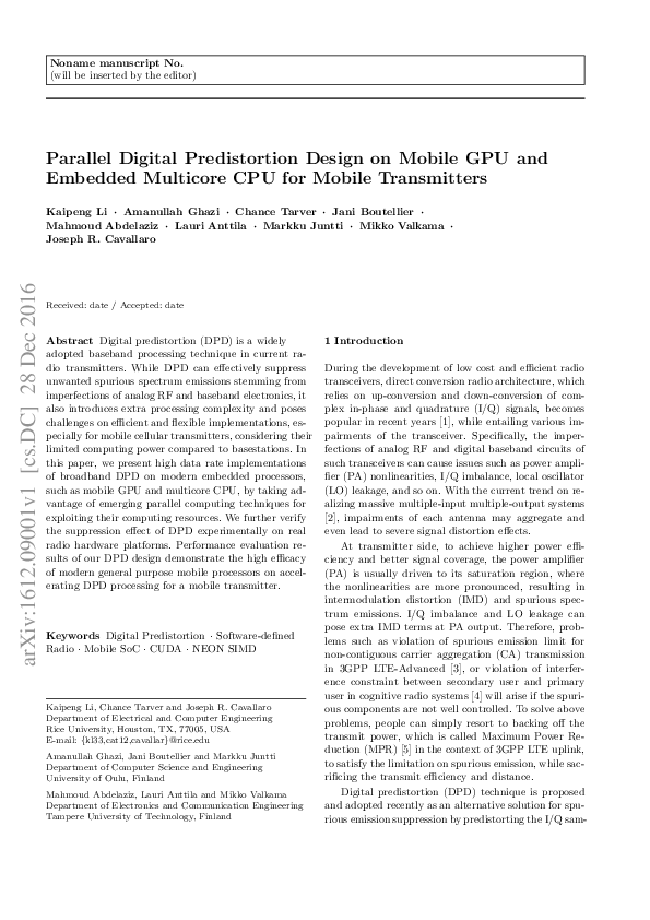 (PDF) Parallel Digital Predistortion Design on Mobile GPU and Embedded ...