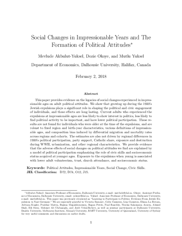 (PDF) Social Changes in Impressionable Years and The Formation of ...