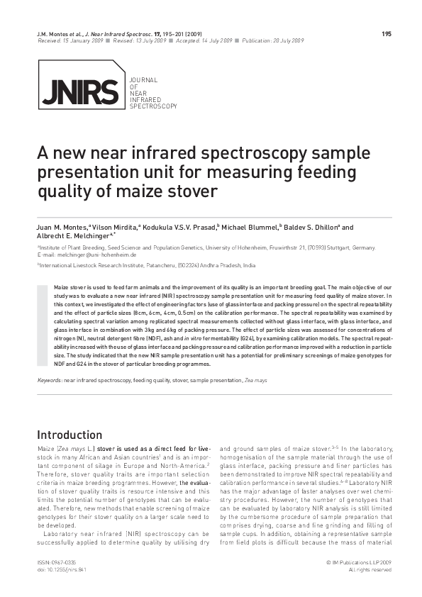 (PDF) A New near Infrared Spectroscopy Sample Presentation Unit for ...